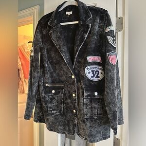 Nwots POL Black Corduroy Women's Jacket with Patches. Oversized Small.